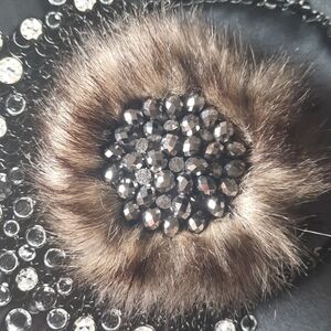 Faux Fur W/Bling Brooch
